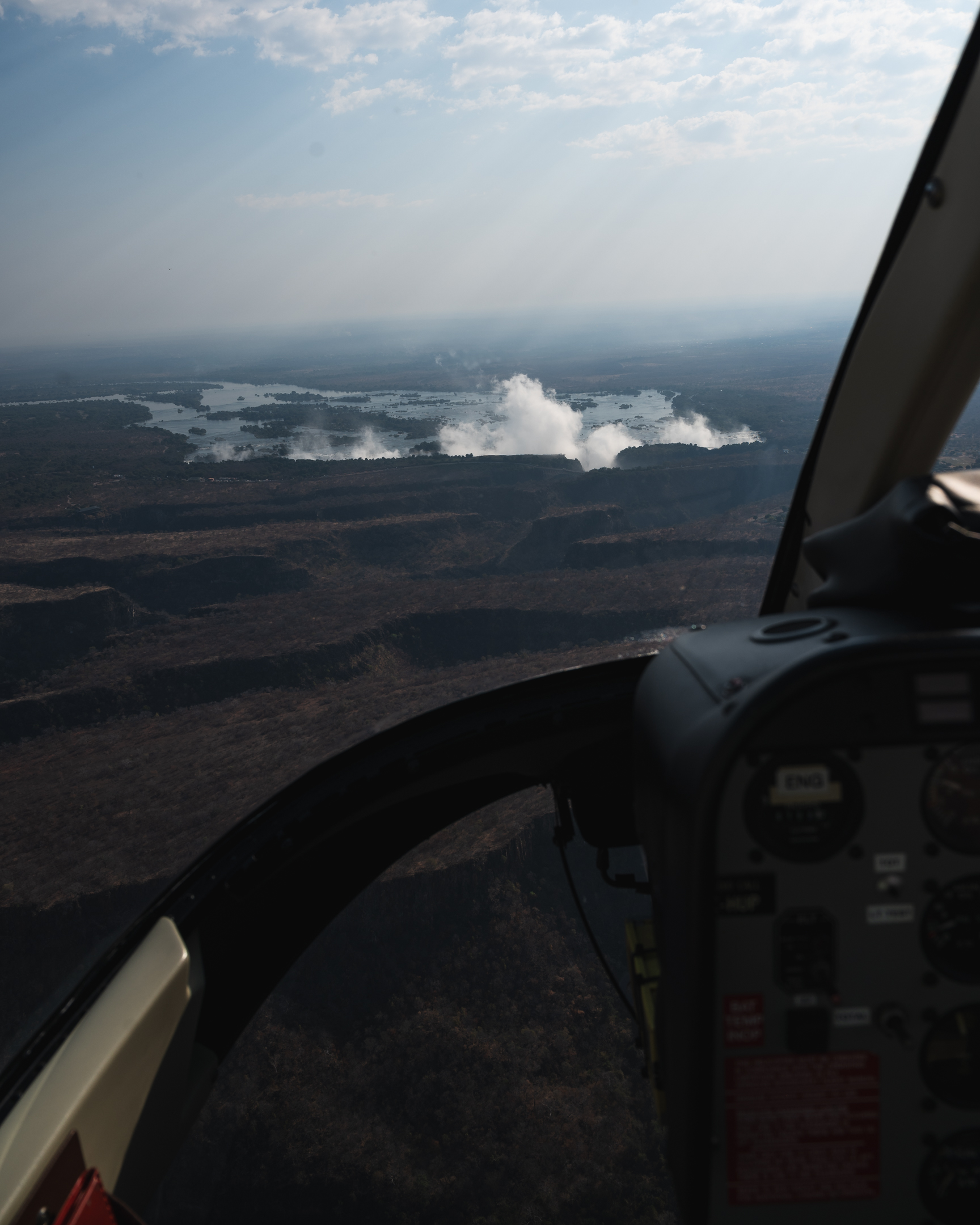 Views from a helicopter with Victoria Falls in the distance