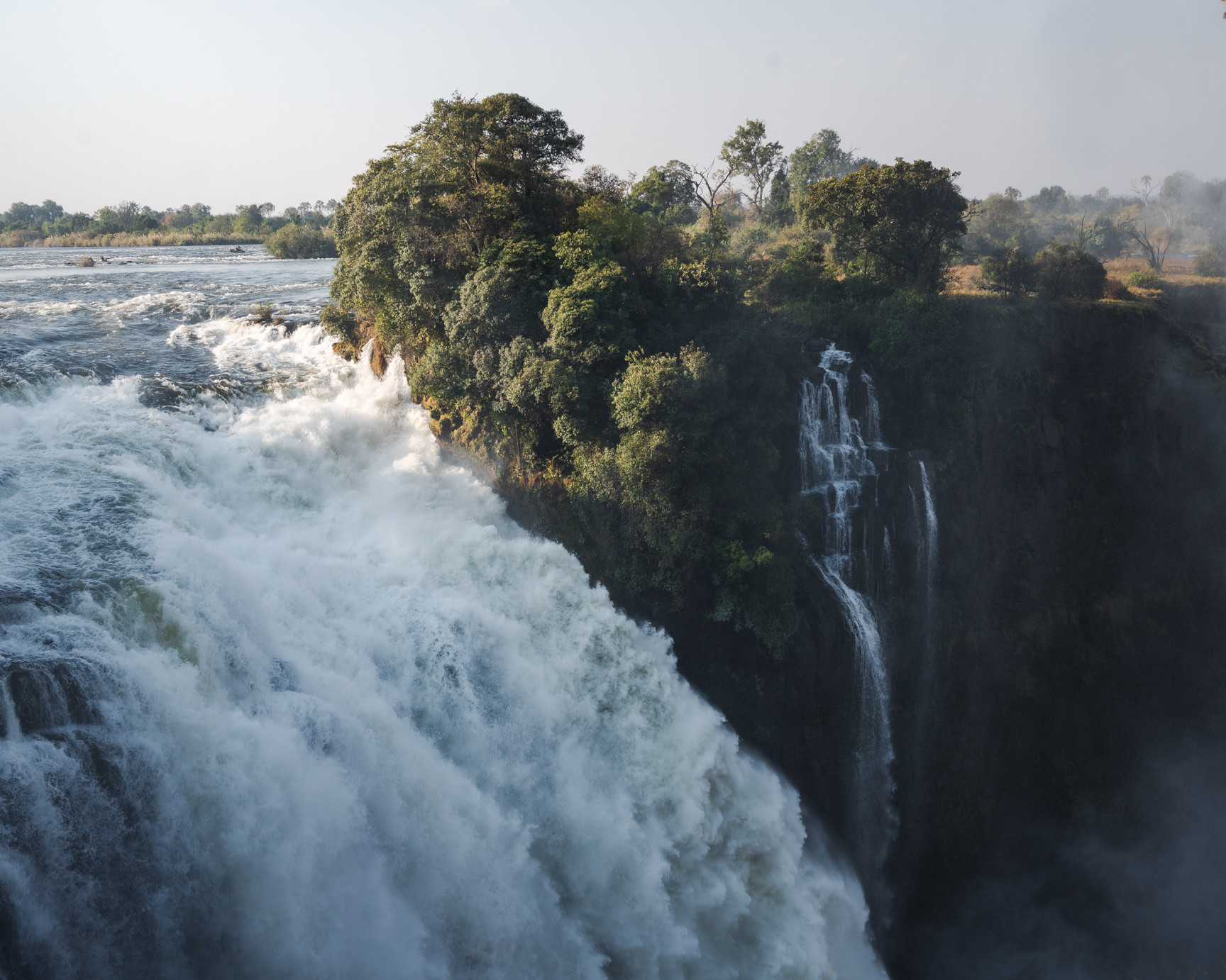 A close-up view of Victoria Falls from a lookout point in Most-oa-Tunya National Park.