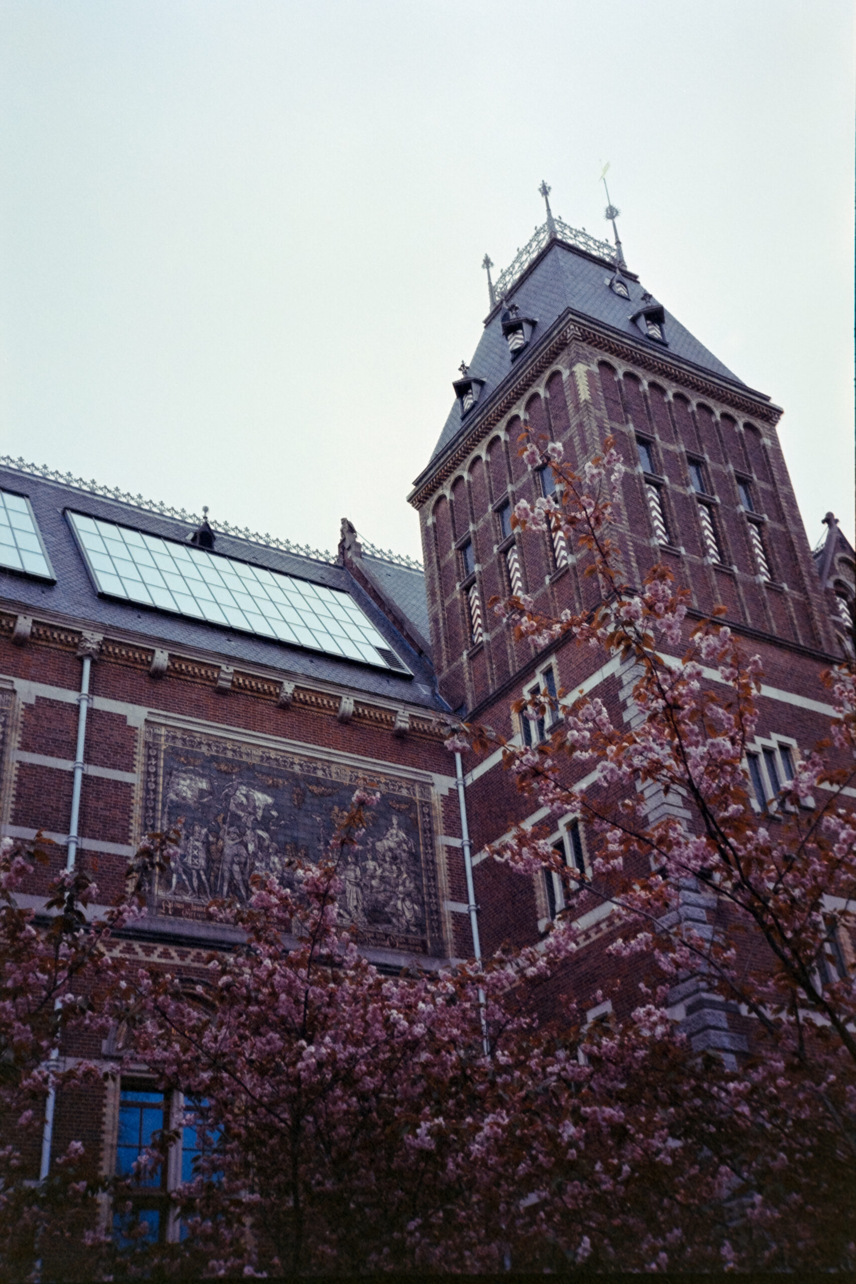 A film shot of the exterior of the Rijksmuseum in Amsterdam.